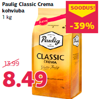 Allahindlus - Paulig Classic Crema kohviuba 1 kg
