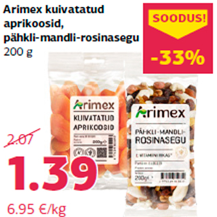 Allahindlus - Arimex kuivatatud aprikoosid, pähkli-mandli-rosinasegu 200 g