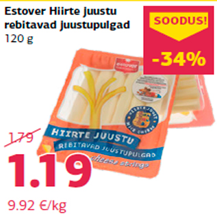 Allahindlus - Estover Hiirte juustu rebitavad juustupulgad 120 g