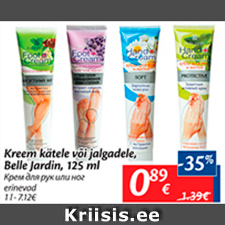 Allahindlus - Kreem kätele või jalgadele, Belle Jardin, 125 ml