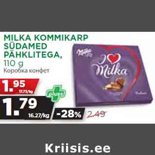 Allahindlus - MILKA KOMMIKARP SÜDAMED PÄHKLITEGA, 110 g