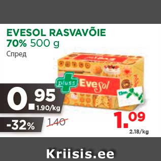 Allahindlus - EVESOL RASVAVÕIE 70% 500 g