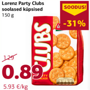 Allahindlus - Lorenz Party Clubs soolased küpsised 150 g