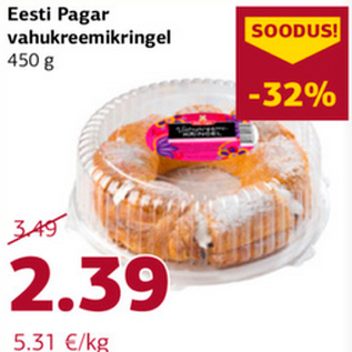 Allahindlus - Eesti Pagar vahukreemikringel 450 g