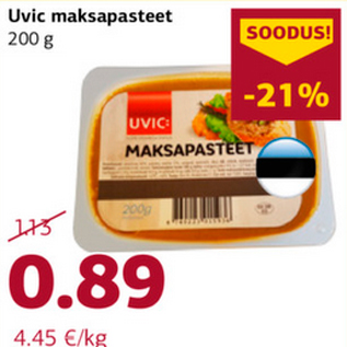 Allahindlus - Uvic maksapasteet 200 g