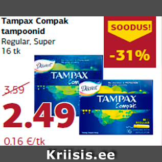 Allahindlus - Tampax Compak tampoonid