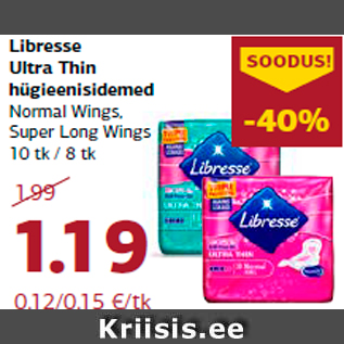 Allahindlus - Libresse Ultra Thin hügieenisidemed