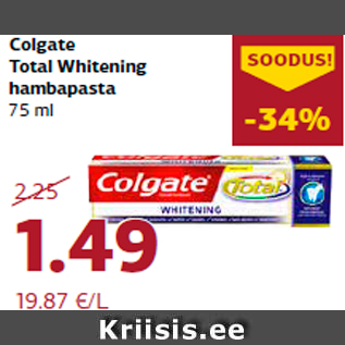 Allahindlus - Colgate Total Whitening hambapasta 75 ml