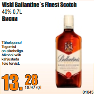 Allahindlus - Viski Ballantine`s Finest Scotch 40% 0,7L
