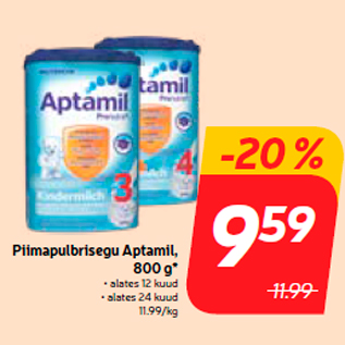 Allahindlus - Piimapulbrisegu Aptamil, 800 g*