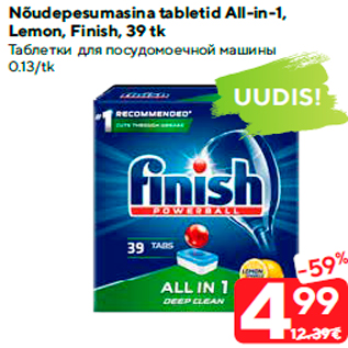 Allahindlus - Nõudepesumasina tabletid All-in-1, Lemon, Finish, 39 tk