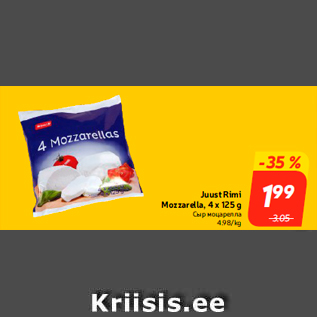 Allahindlus - Juust Rimi Mozzarella, 4 x 125 g