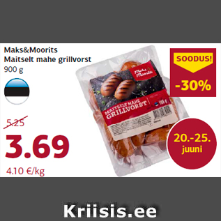 Allahindlus - Maks&Moorits Maitselt mahe grillvorst 900 g