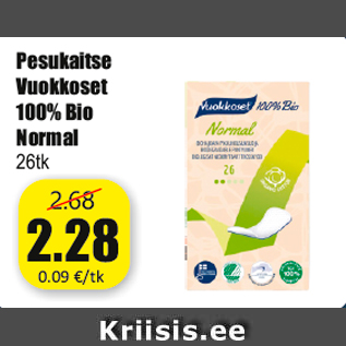 Allahindlus - Pesukaitse Vuokkoset 100% Bio Normal 26tk