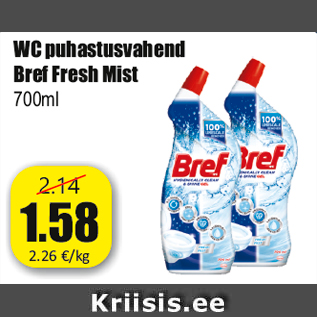 Allahindlus - WC puhastusvahend Bref Fresh Mist 700ml