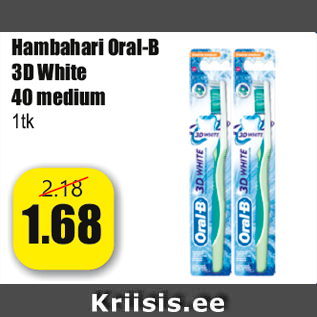 Allahindlus - Hambahari Oral-B 3D White 40 medium 1tk