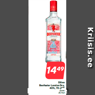 Allahindlus - Džinn Beefeater London Dry, 40%, 70 cl***