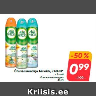 Allahindlus - Õhuvärskendaja Airwick, 240 ml*