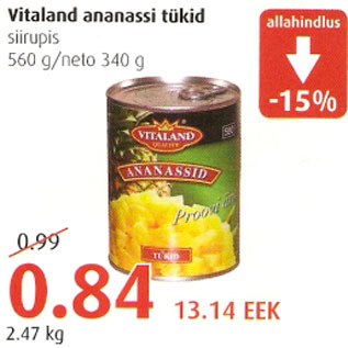 Allahindlus - Vitaland ananassi tükid