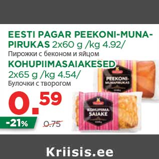 Скидка - Пирожки с беконом и яйцом;Булочки с творогом