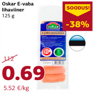 Allahindlus - Oskar E-vaba lihaviiner 125 g