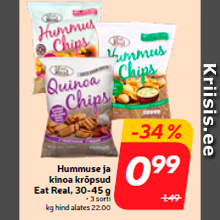 Allahindlus - Hummuse ja kinoa krõpsud Eat Real, 30-45 g