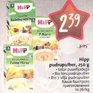 Allahindlus - Hipp pudrupulber, 250 g . tatar puuviljadega . Bio hirsipudrupulber . Bio 7-vilja pudrupulber