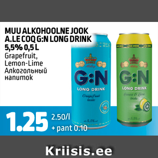 Allahindlus - MUU ALKOHOOLNE JOOK A.LE.COQ G:N LONG DRINK