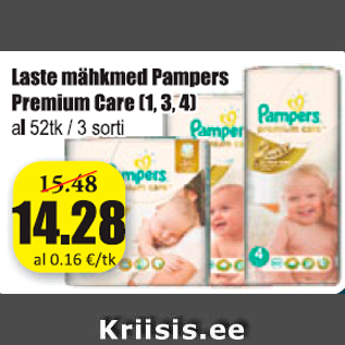 Allahindlus - Laste mähkmed Pampers Premium Care (1,3,4)