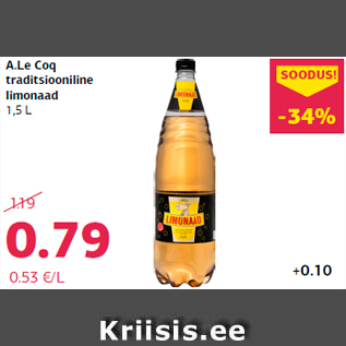 Allahindlus - A.Le Coq traditsiooniline limonaad 1,5 L