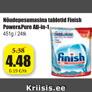 Allahindlus - Nõudepesumasina tabletid Finish Power&Pure All-in-1
