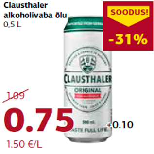 Allahindlus - Clausthaler alkoholivaba õlu 0,5 L