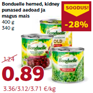 Allahindlus - Bonduelle herned, kidney punased aedoad ja magus mais 400 g 340 g