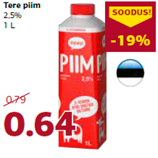 Allahindlus - Tere piim 2,5% 1 L