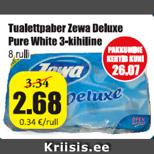 Allahindlus - Tualettpaber Zewa Deluxe Pure White 3-kihiline