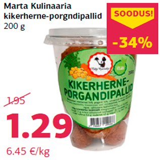 Allahindlus - Marta Kulinaaria kikerherne-porgndipallid 200 g