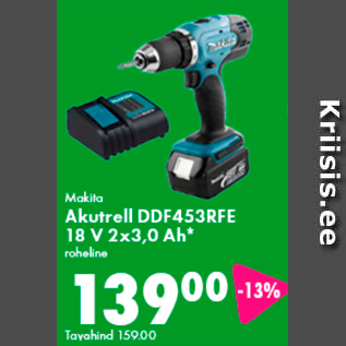 Allahindlus - Makita Akutrell DDF453RFE 18 V 2 x 3,0 Ah*