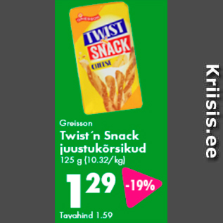 Allahindlus - Greisson Twist´n Snack juustukõrsikud 125 g