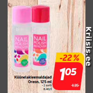 Allahindlus - Küünelakieemaldajad Oreon, 125 ml