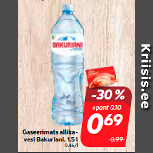 Allahindlus - Gaseerimata allikavesi Bakuriani, 1,5 l