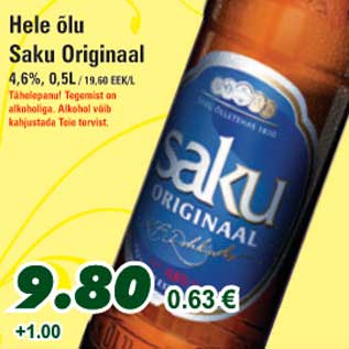 Allahindlus - Hele õlu Saku Originaal