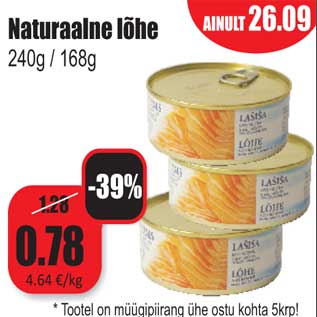 Allahindlus - Naturaalne lõhe 240g / 168g