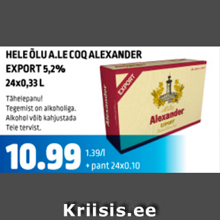 Allahindlus - HELE ÕLU A.LE COQ ALEXANDER EXPORT