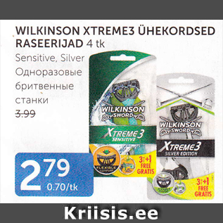 Allahindlus - WILKINSON XTREME3 ÜHEKORDSED RASEERIJAD 4 tk