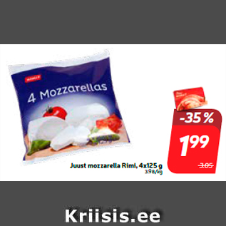 Allahindlus - Juust mozzarella Rimi, 4x125 g