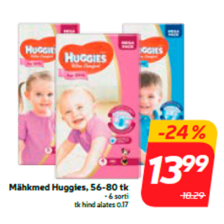 Allahindlus - Mähkmed Huggies, 56-80 tk