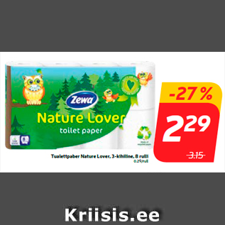 Allahindlus - Tualettpaber Nature Lover, 3-kihiline, 8 rulli