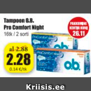 Allahindlus - Tampoon O.B. Pro Comfort Night