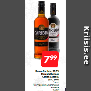 Allahindlus - Rumm Caribba, 37,5% Muu piiritusjook Caribba Xtabla, 35%, 50 cl