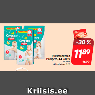 Allahindlus - Püksmähkmed Pampers, 44-60 tk